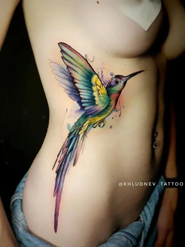female color watercolor tattoo on breast #101474 | Tattoo Artist Егор Хлуднев