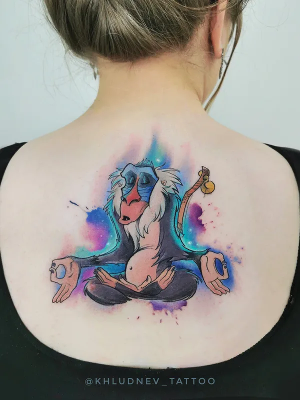female color watercolor tattoo on back #101476 | Tattoo Artist Егор Хлуднев