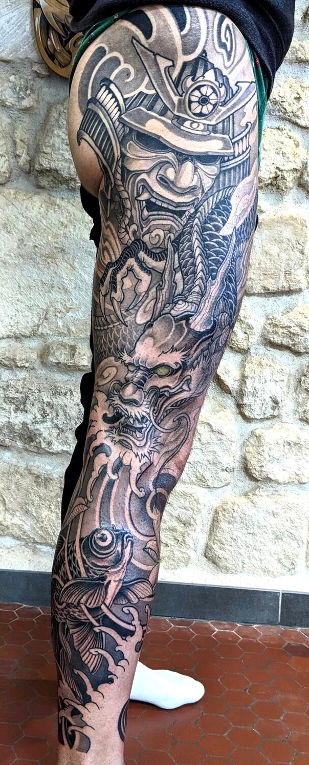 Japanese Dragon, Samurai tattoo on Full leg