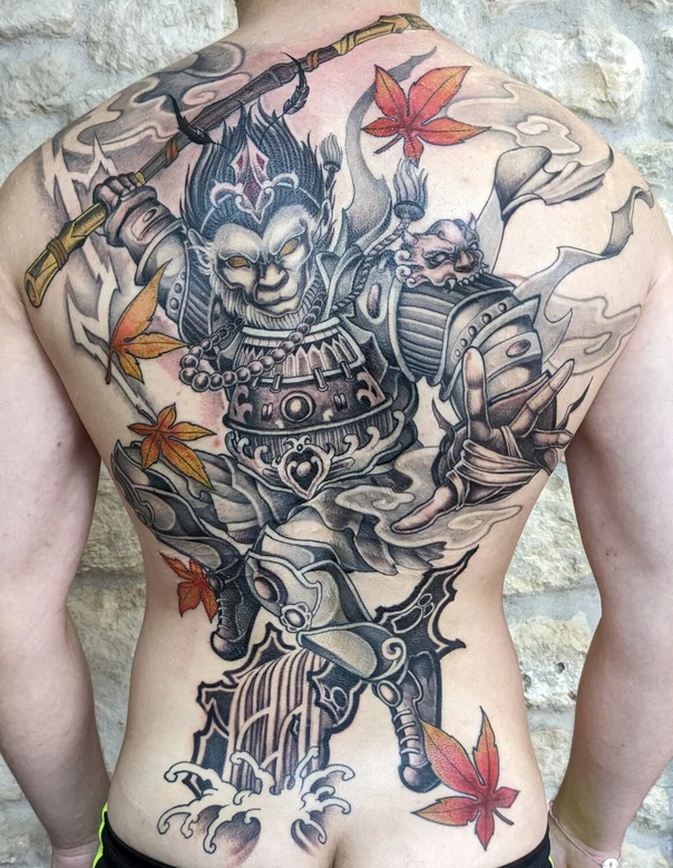 Japanese Warrior, Maple leaf tattoo on Full Back