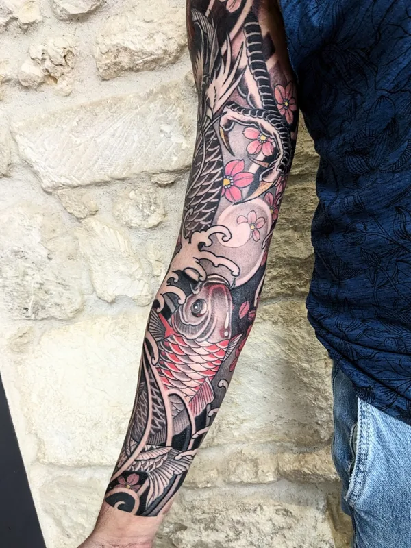 color japanese 纹身 在 full sleeve #101355 | 纹身师 Morgan Ezor 