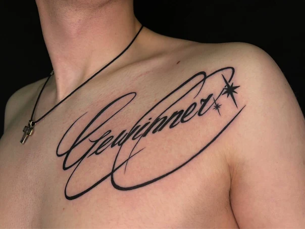 Леттеринг Text, Star tattoo на Грудь