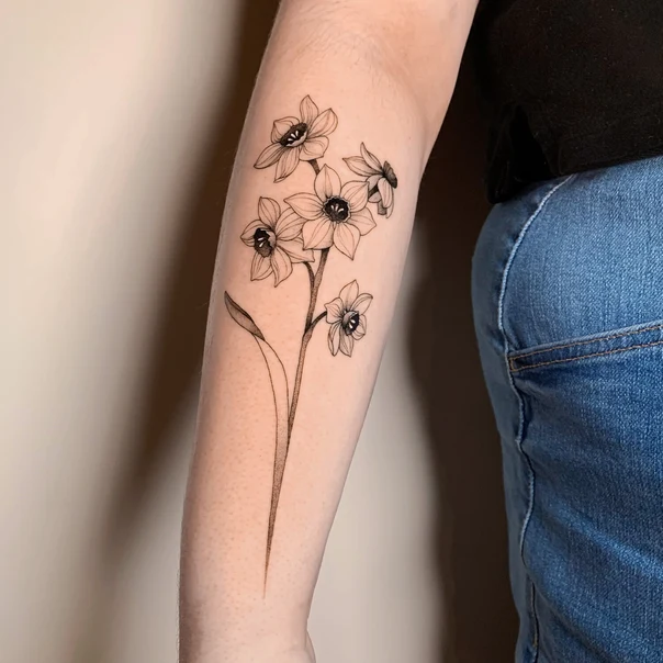 Fineline Flower, Plant tattoo on Forearm