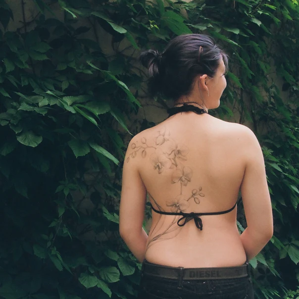 Botanic Flowers, Floral tattoo on Upper Back