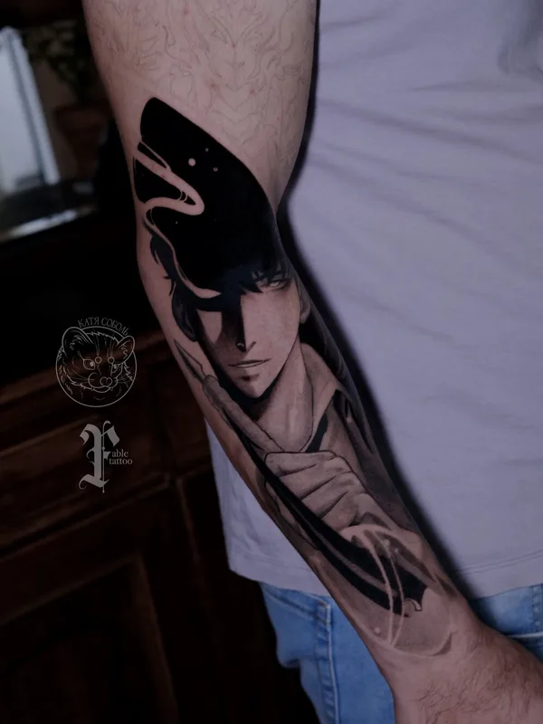 male blackandgrey anime tatuaje en forearm #101667 | Tatuador Катя Соболь
