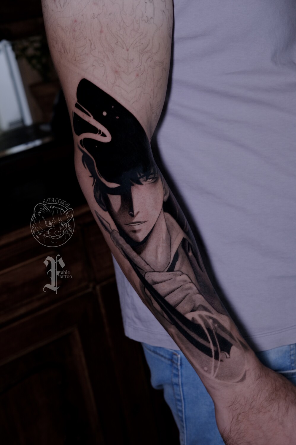 Anime Character, Portrait tattoo on Forearm