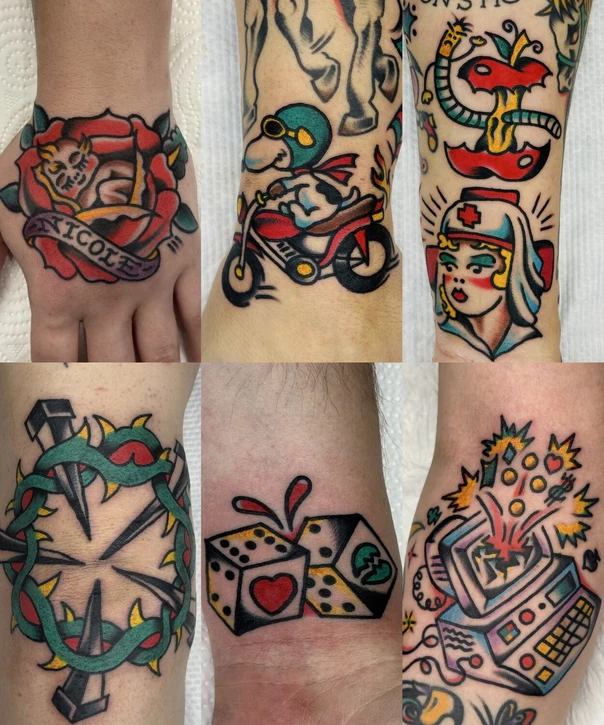 Олд-скул Rose, Motorcycle tattoo на Предплечье