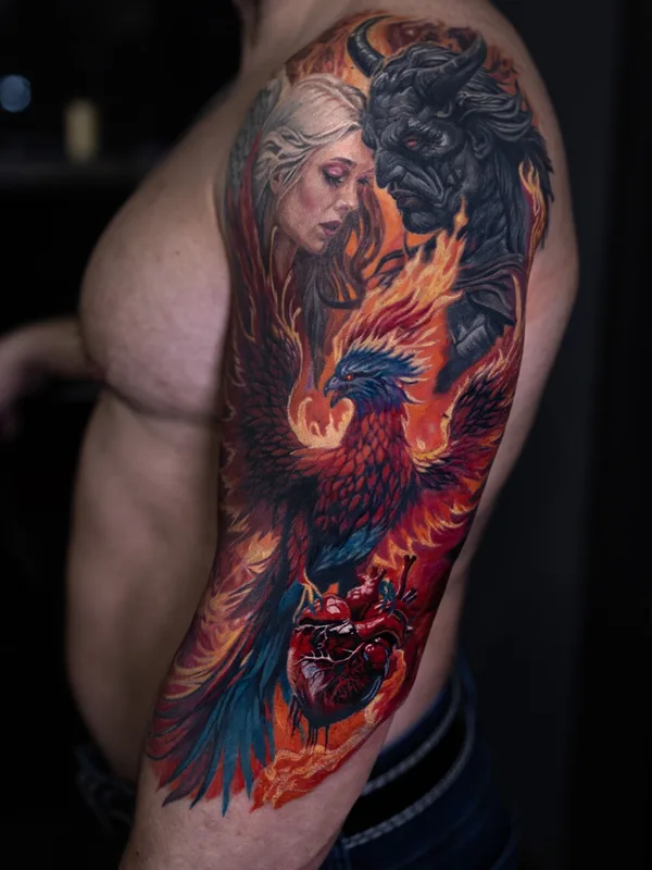 male color illustrative 纹身 在 shoulder #102106 | 纹身师 Anastasia Kiseleva 
