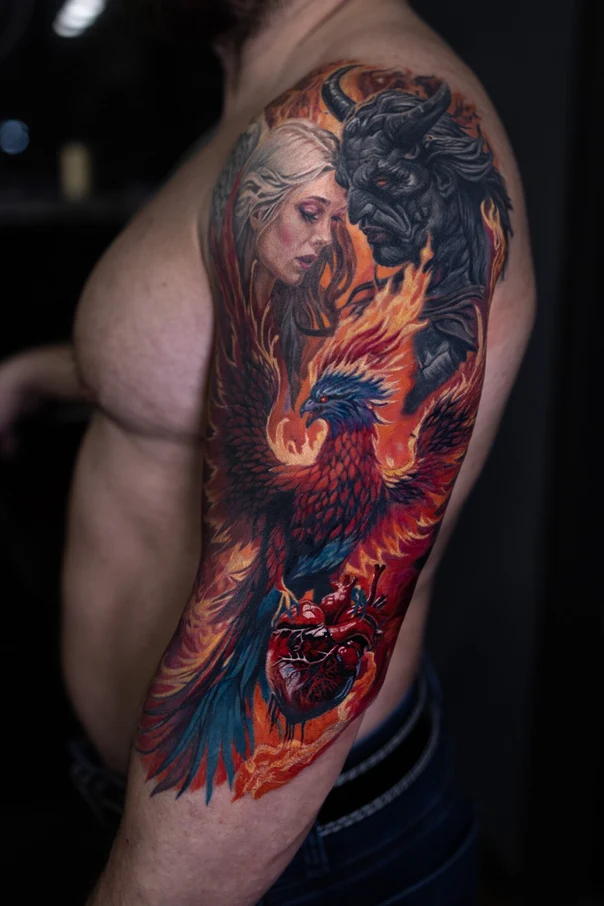 Реализм Phoenix, Heart tattoo на Полный рукав