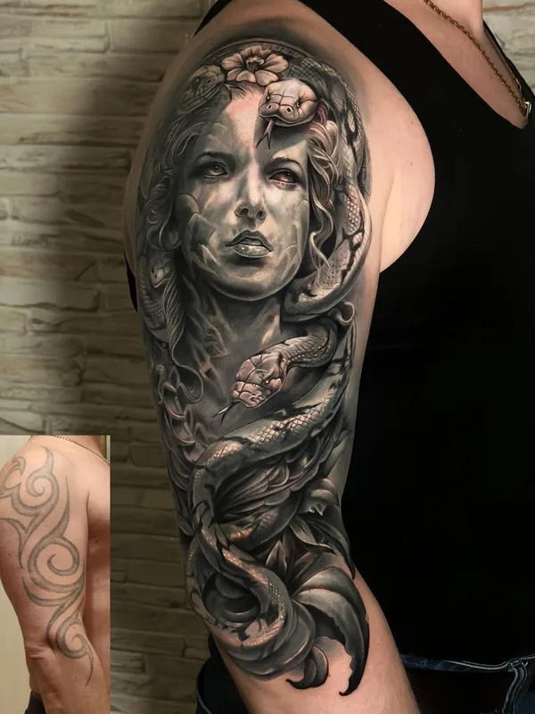 black and grey realism 타투 부위 full sleeve #102133 | 타투이스트 Мельников Алексей
