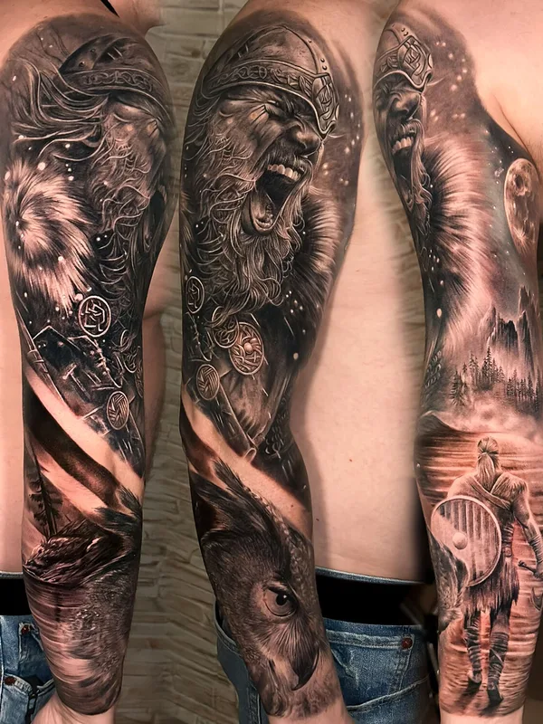 black and grey realism 타투 부위 full sleeve #102134 | 타투이스트 Мельников Алексей