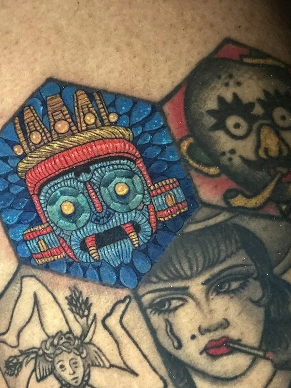 male color patch Tatuaggio su thigh #102390 | Tatuatore Rafaela Herrera Art