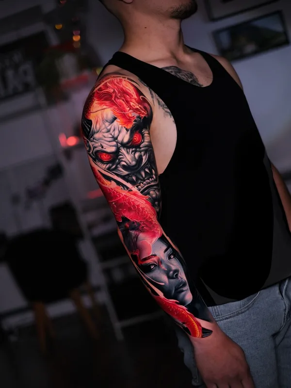 male blackandgrey realism tattoo auf sleeve #104399 | Tätowierer Armash