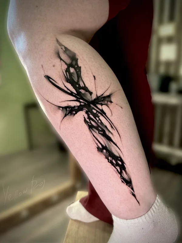 female blackandgrey abstract tattoo on calf #92678 | Tattoo Artist Антон Ковригин (Yellow Dog)