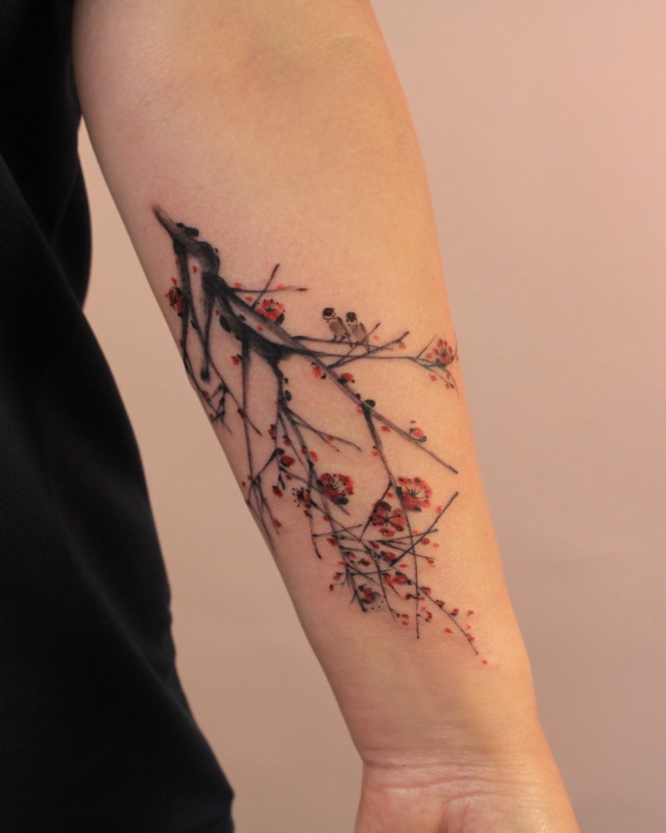 Japanese Cherry blossom, Branch tattoo on Forearm