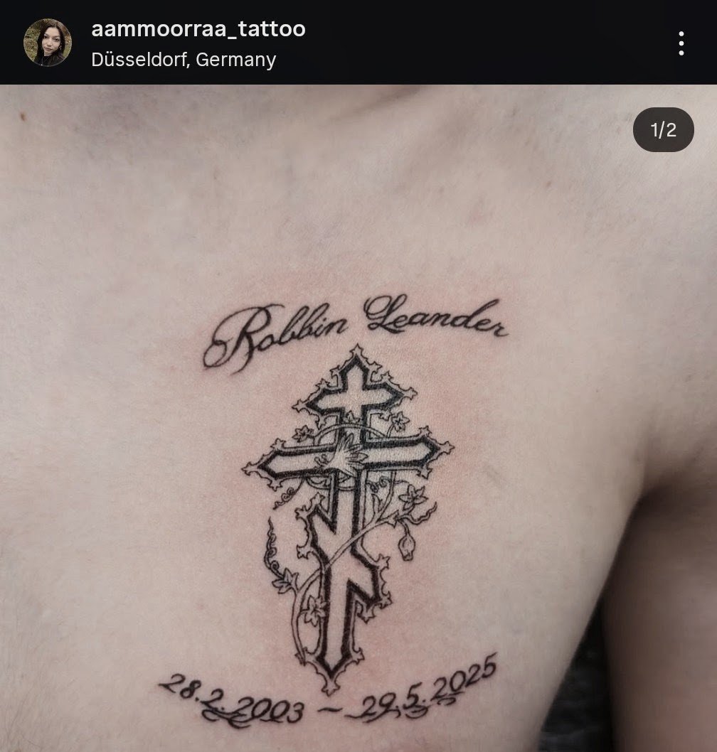 Ornamental Cross, Vines tattoo on Chest