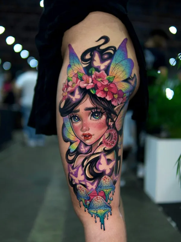 female color neo traditional Tatuagem em thigh #130049 | Tatuador Diago Justin