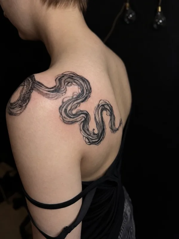 female black and grey black and grey 타투 부위 upper back #130367 | 타투이스트 AVEEVA