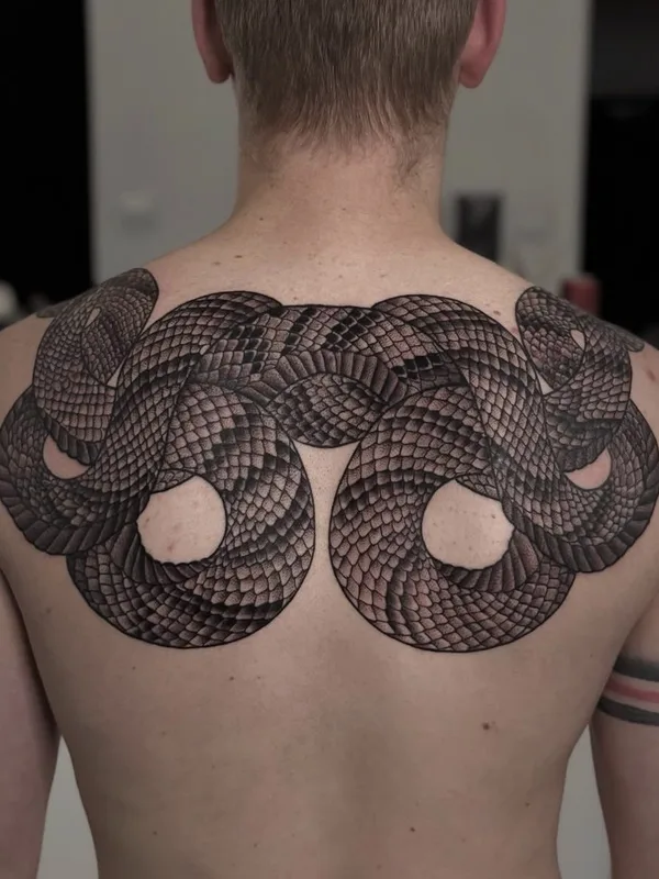 male black and grey trash polka tattoo auf upper back #130413 | Tätowierer Ilya Raukuts