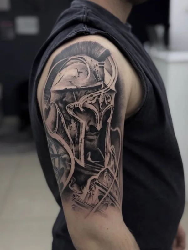 male black and grey realism tattoo auf upper arm #130416 | Tätowierer Ilya Raukuts