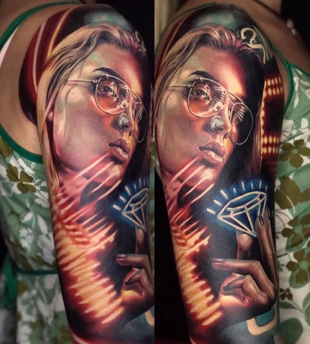 Realism Portrait, Diamond tattoo on Full Sleeve