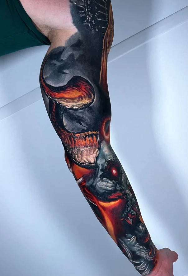 Realism Skull, Demon tattoo on Full Sleeve