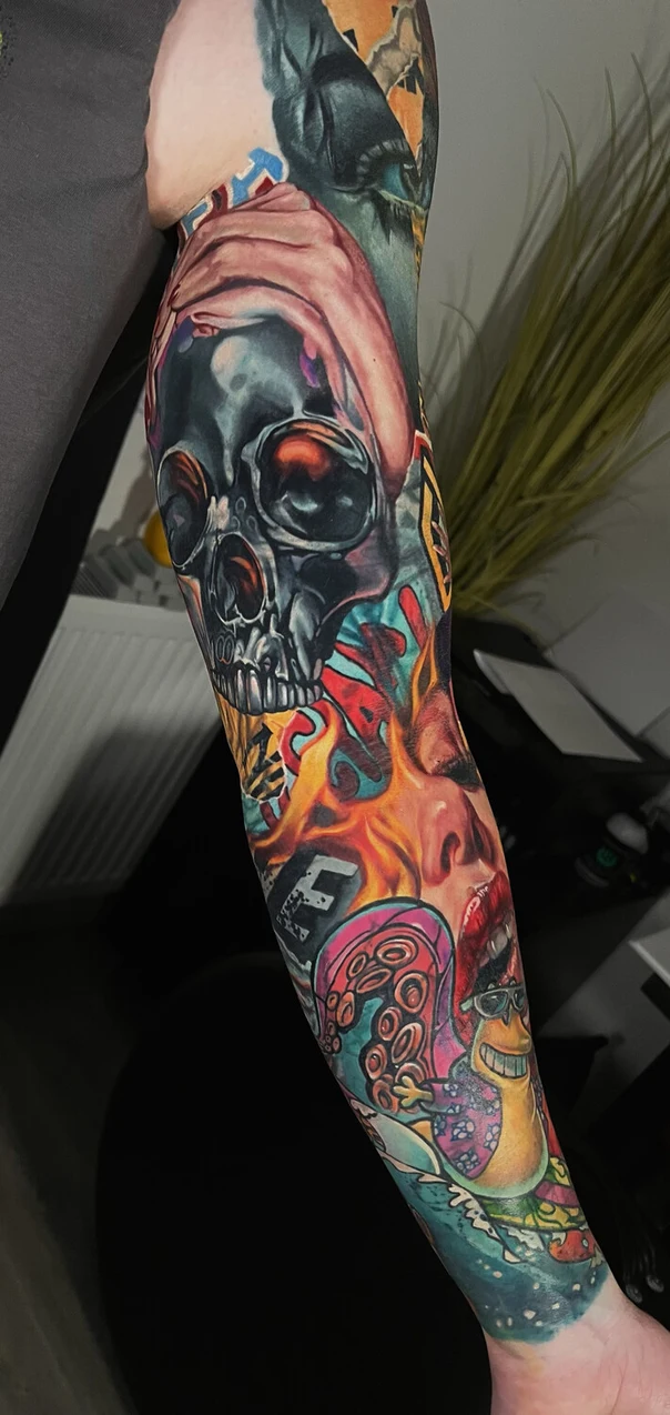 Illustrative Skull, Octopus tattoo on Full Sleeve