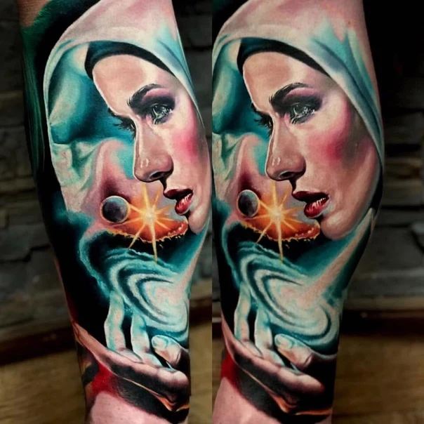 Realism Portrait, Galaxy tattoo on Forearm