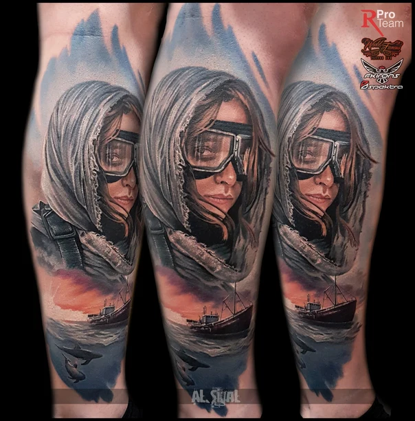 Реализм Portrait, Ship tattoo на Икра