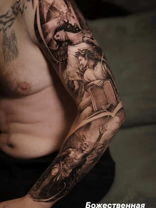male black and grey realism Tatuagem em full sleeve #98724 | Tatuador Кирилл Матусевич