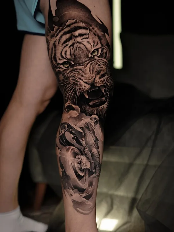 black and grey realism Tatuagem em full leg #98726 | Tatuador Кирилл Матусевич