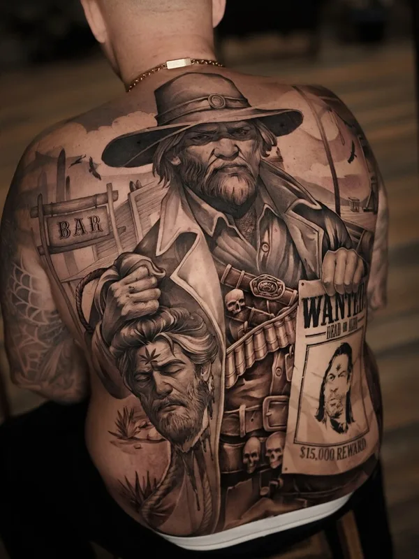 male black and grey realism Tatuagem em full back #98727 | Tatuador Кирилл Матусевич