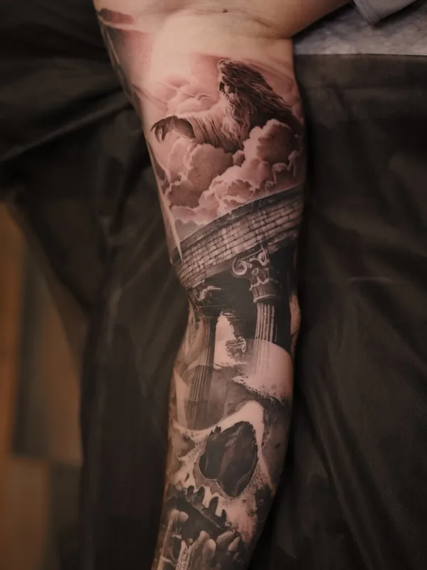 black and grey realism Tatuagem em full sleeve #98728 | Tatuador Кирилл Матусевич