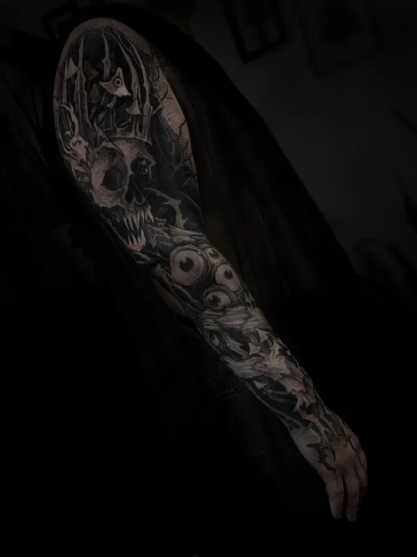 male blackandgrey blackwork татуировка на sleeve #97658 | Тату мастер Anastasia Foga