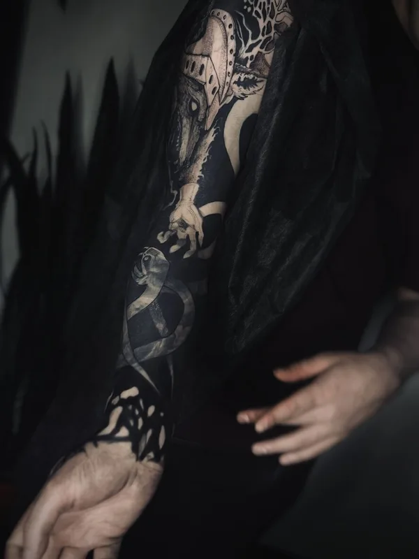 male blackandgrey blackwork татуировка на sleeve #97657 | Тату мастер Anastasia Foga