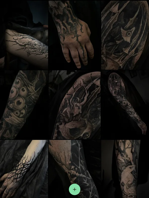 black blackwork татуировка на full arm #97665 | Тату мастер Anastasia Foga