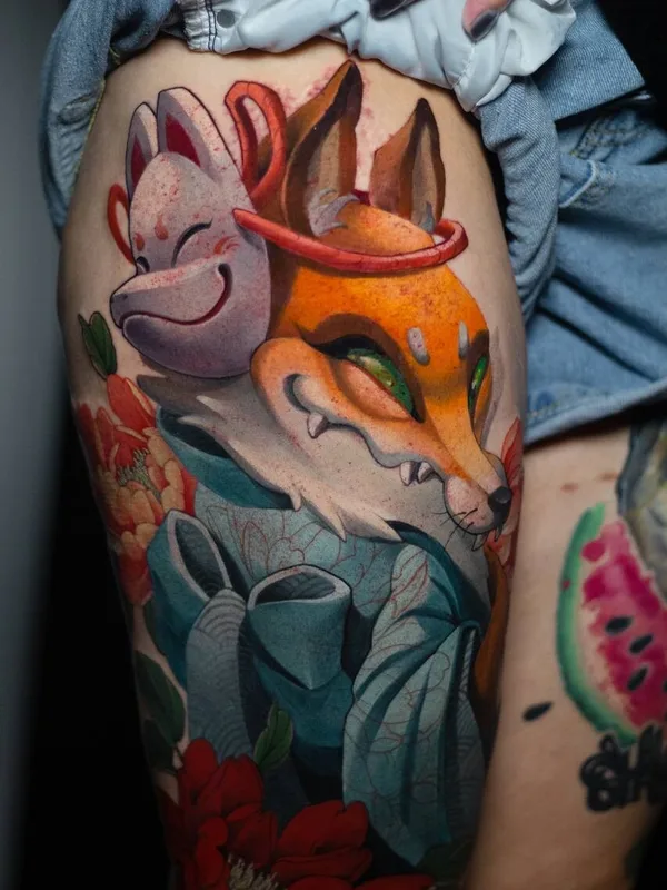 color japanese Tatuagem em thigh #95015 | Tatuador Мария Иволга