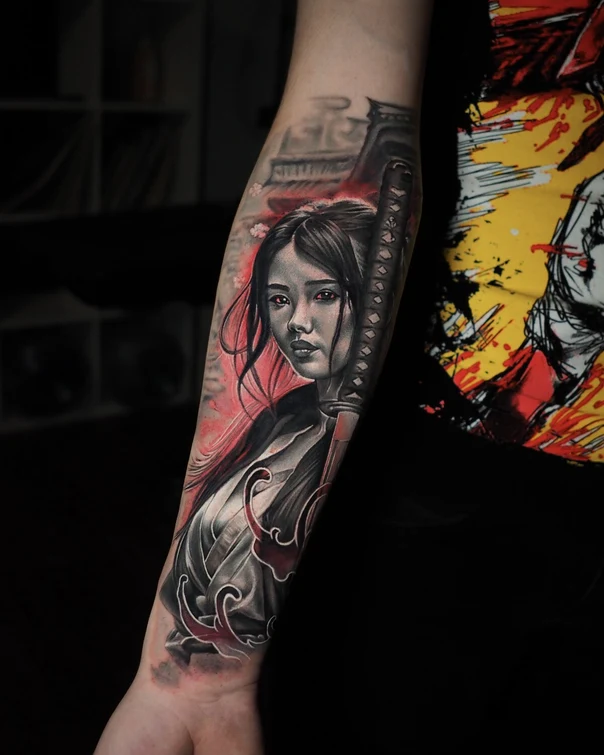 Японская Samurai, Woman tattoo на Предплечье