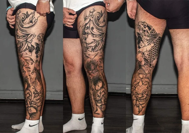 Японская Mask, Koi tattoo на Нога целиком