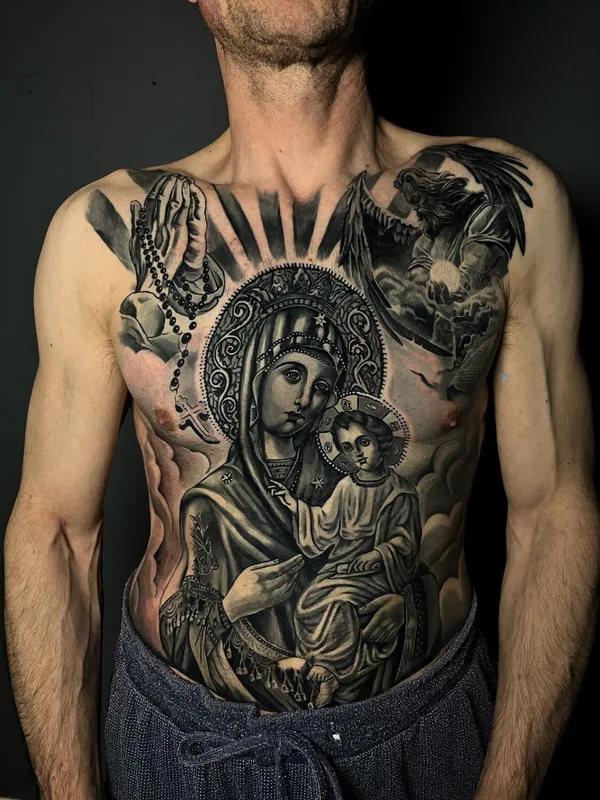 male blackandgrey realism tatuaje en chest #100734 | Tatuador Вероника Катаева