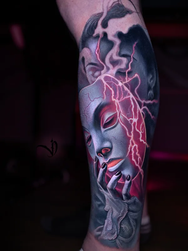 male color realism tattoo auf shin #95073 | Tätowierer Дмитрий Варлаков