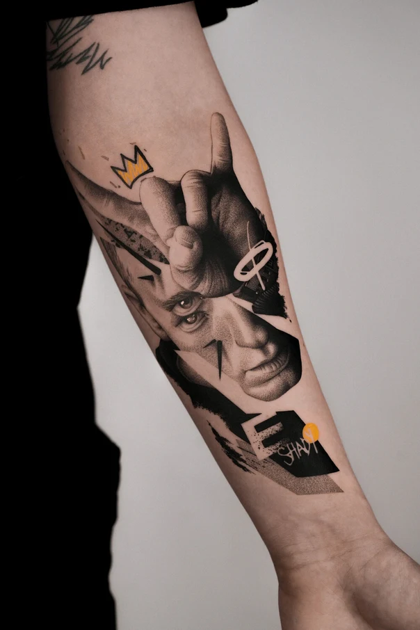 Blackwork Face, Hand tattoo on Forearm