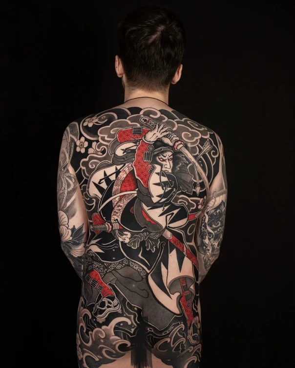 Японская Samurai, Clouds tattoo на Всё тело