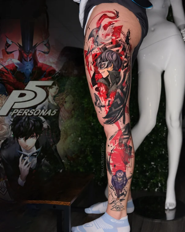 Anime Anime character, Abstract shapes tattoo on Full Leg