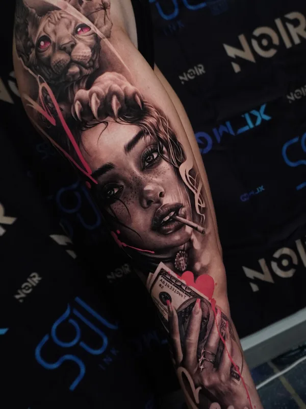 female color realism tatouage sur full sleeve #99509 | Artiste tatoueur Василиса Леварт