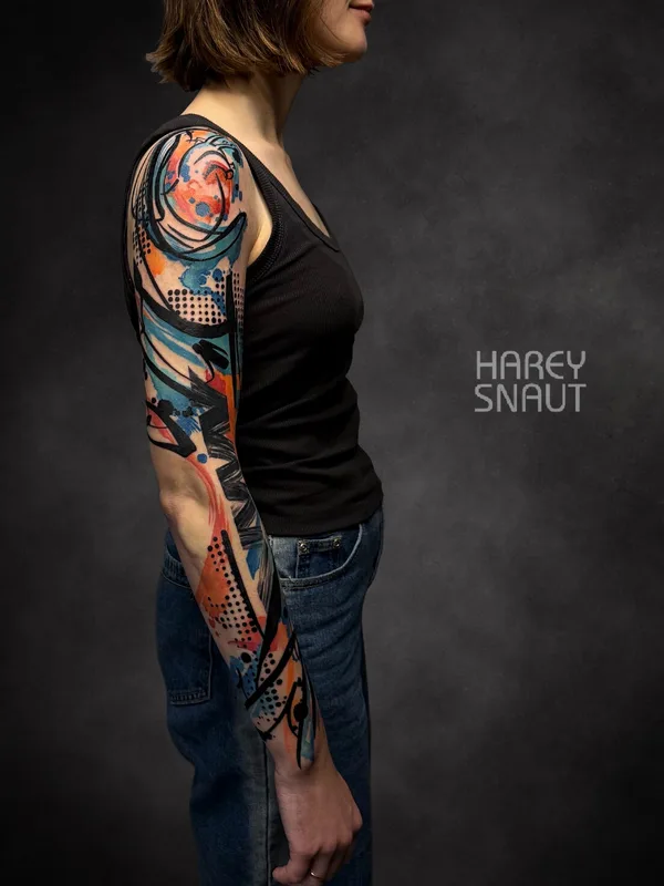 female color watercolor tattoo on sleeve #102549 | Tattoo Artist Harey Snaut
