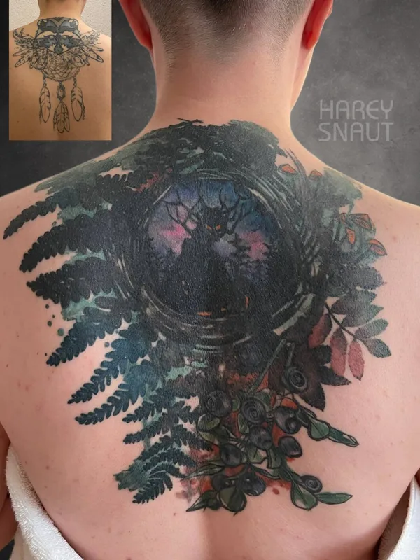 female color coverup tattoo on back #102552 | Tattoo Artist Harey Snaut