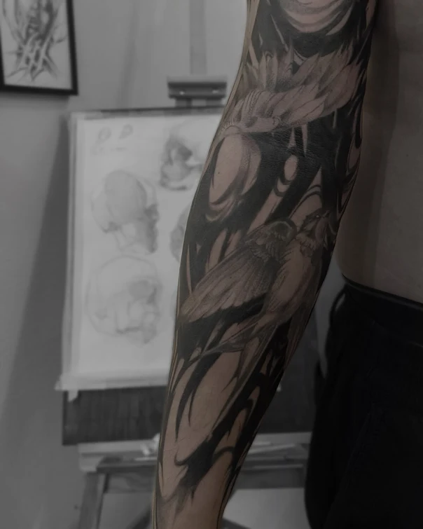 Blackwork Birds, Abstract tattoo on Full Sleeve