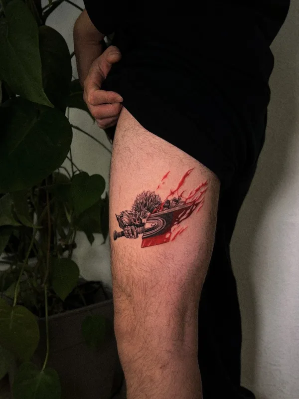 male color anime Tatuagem em thigh #130419 | Tatuador Dmitriy Makabr