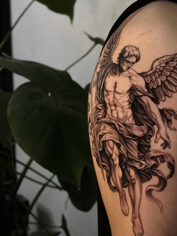 black and grey realism Tatuagem em upper arm #130421 | Tatuador Dmitriy Makabr